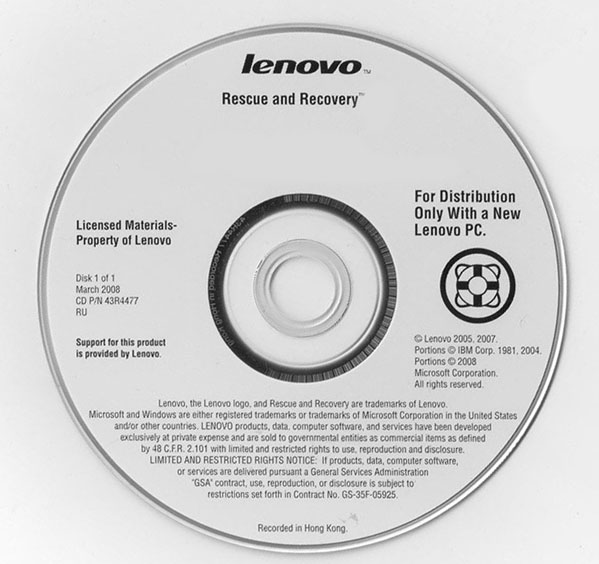 Factory Reset Recovery DVD Disk Lenovo Thinkpad