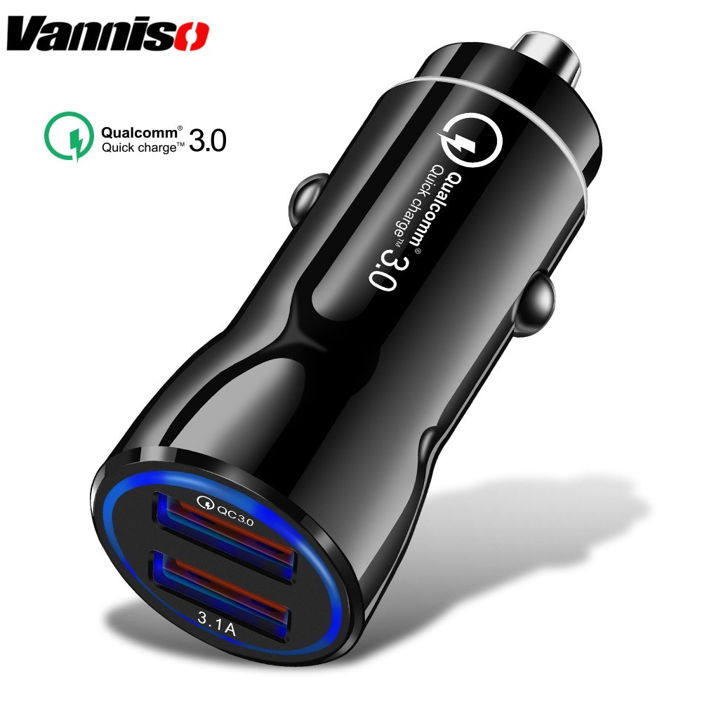 Auto lādētājs USB 5V, 2A, + Qualcomm Quick Charge 3.0 (-3A)