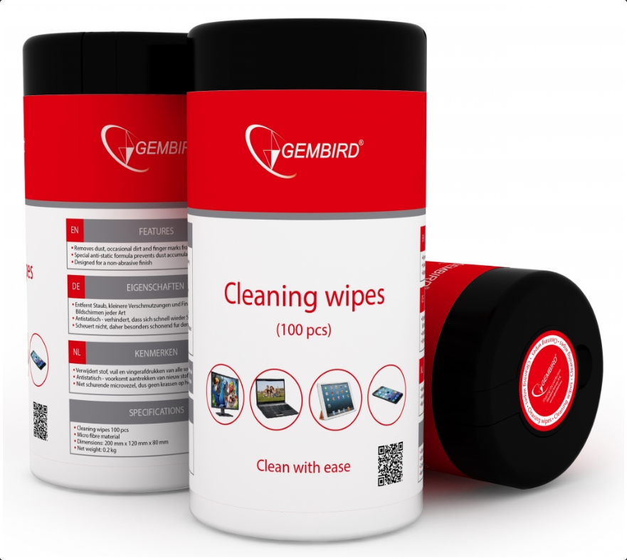 Salvetes ekrāna Tīrīšanai Gembird Cleaning wipes TFT / LCD 100 gab