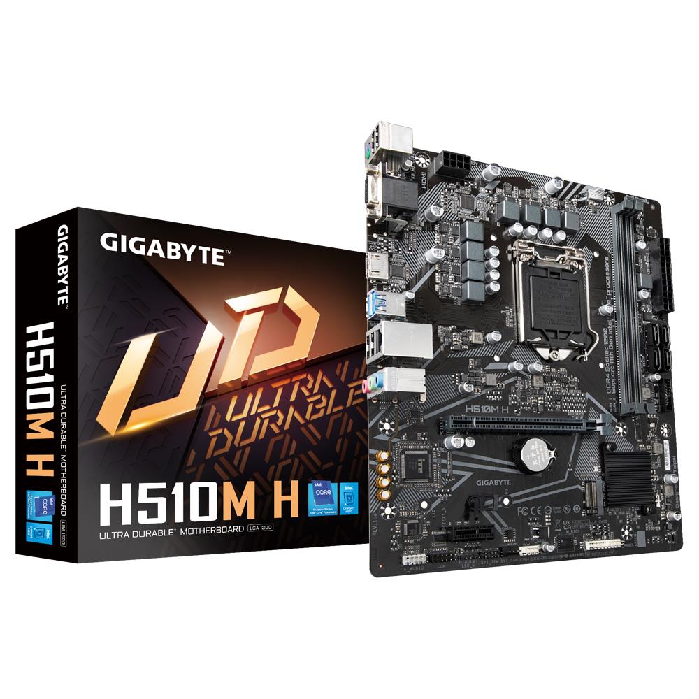 Mainboard|GIGABYTE|Intel H510|LGA1200|MicroATX|Memory DDR4|Memory slots 2|2xPCI-Express 3.0 1x|1xPCI-Express 4.0 16x|1xM.2|1x15pin D-sub|1xHDMI|2xAudio-In|1xAudio-Out|4xUSB 2.0|2xUSB 3.2|1xPS/2|1xRJ45|H510MH1.3