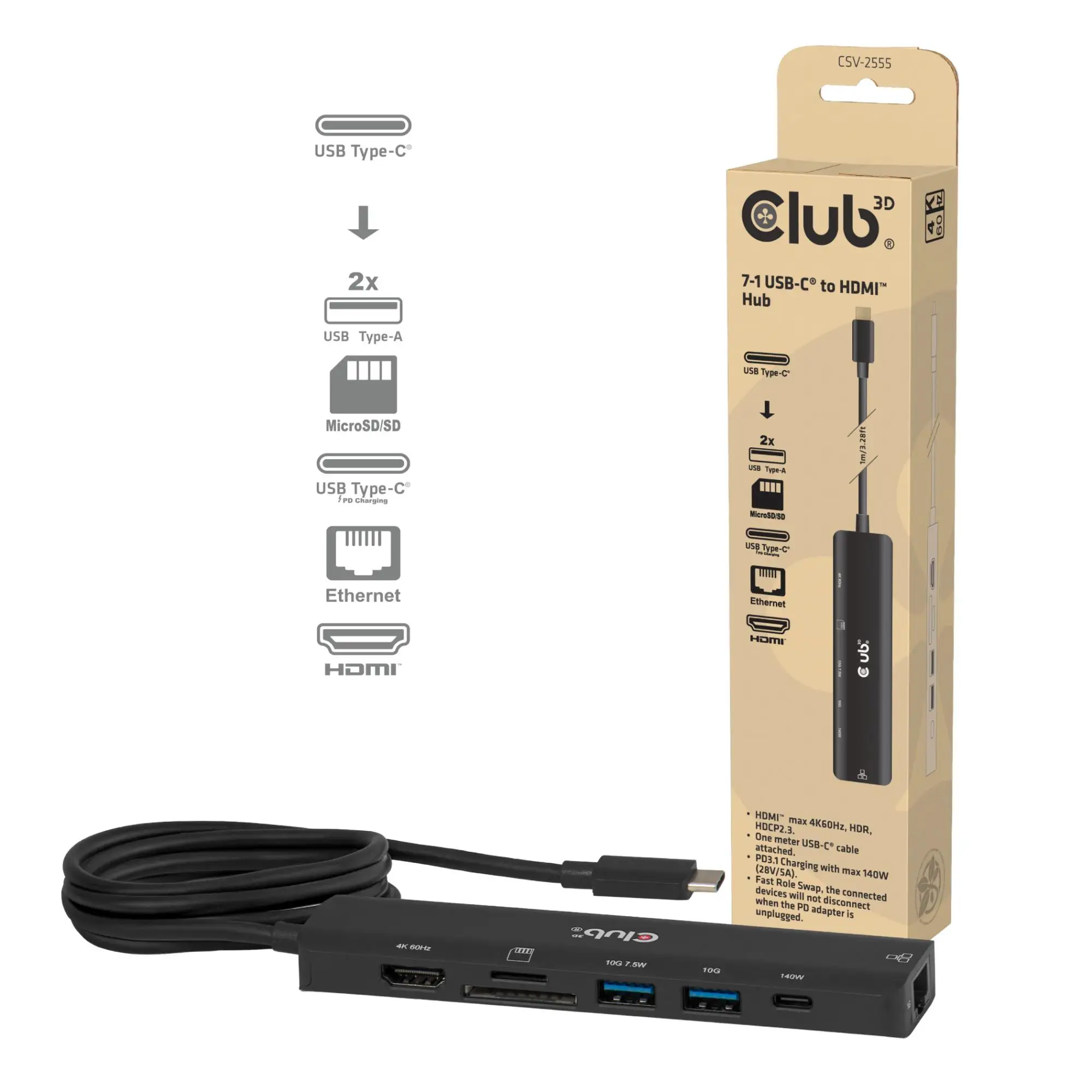 I/O HUB 7IN1 USB-C HDMI/140W CSV-2555